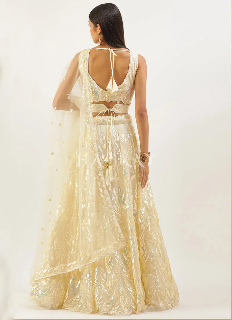 Pastel Yellow Sequins Embroidered Lehenga Choli