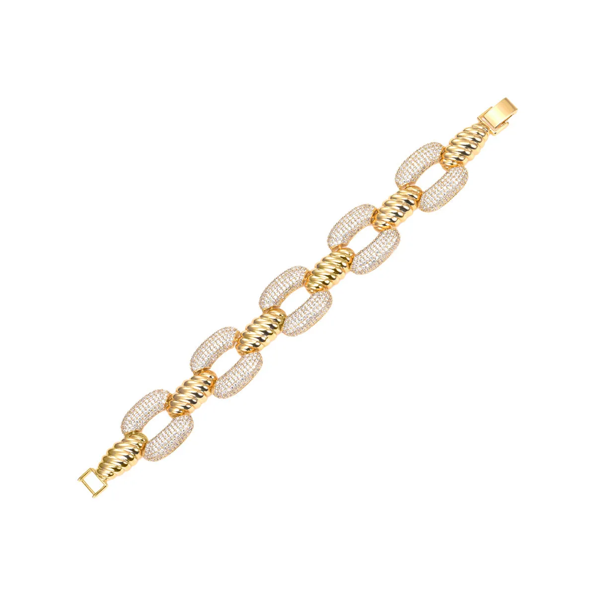 Pave Ridged Open Flat Square Link Bracelet