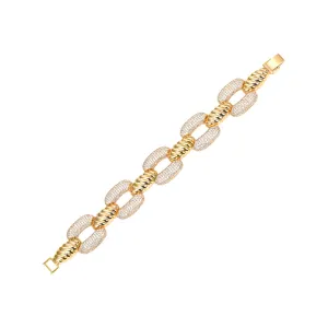 Pave Ridged Open Flat Square Link Bracelet