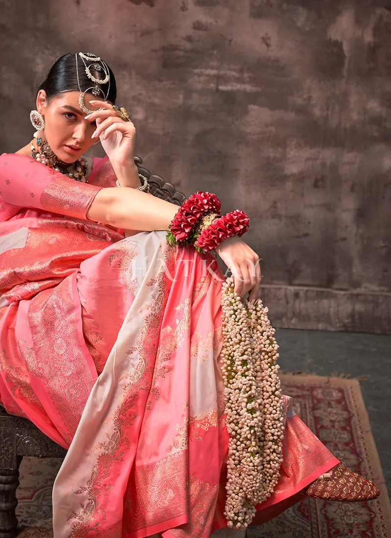 Peach And Cream Silk Saree