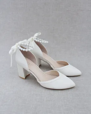 Pearl Ankle Strap Block Heel Wedding Shoes