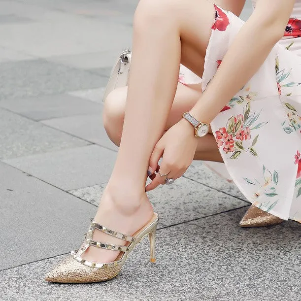 Petite Glitter Toe Studded Heels DS115
