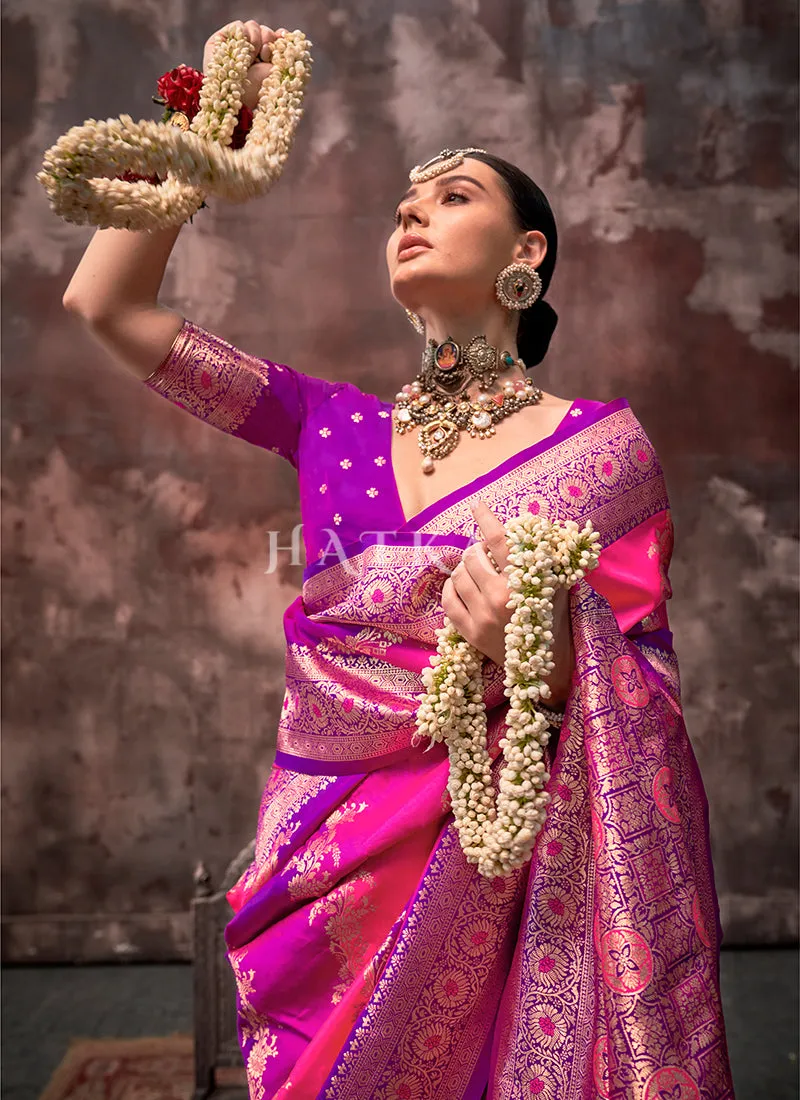Pink And Purple Silk Saree