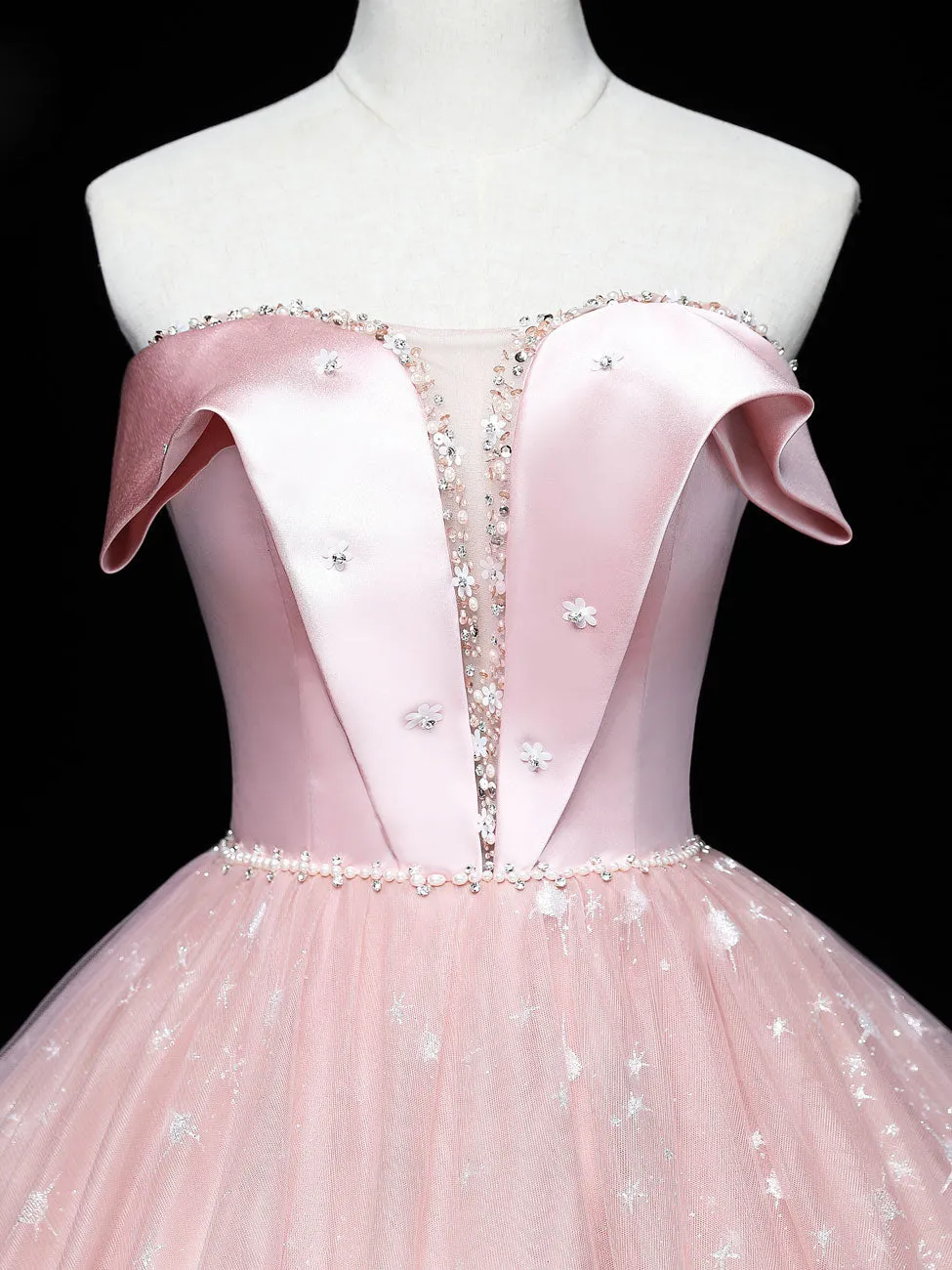 Pink Ball Gown Tulle Prom Dresses, Pink Formal Sweet 16 Dress
