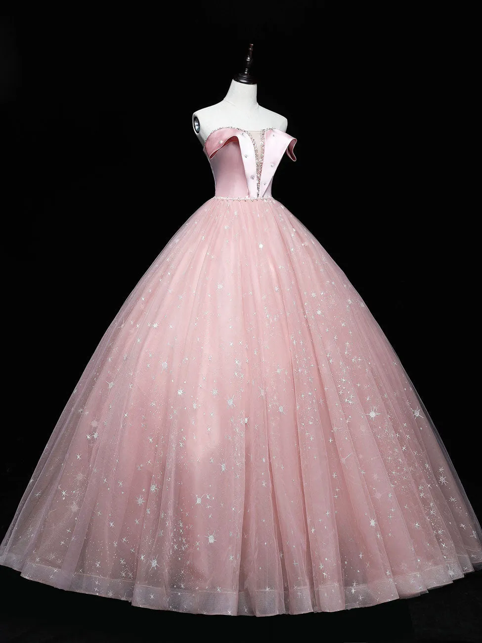 Pink Ball Gown Tulle Prom Dresses, Pink Formal Sweet 16 Dress