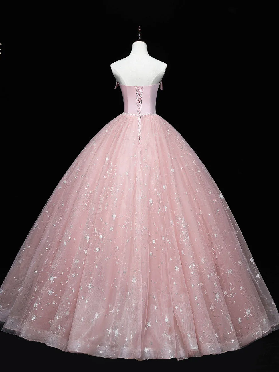 Pink Ball Gown Tulle Prom Dresses, Pink Formal Sweet 16 Dress