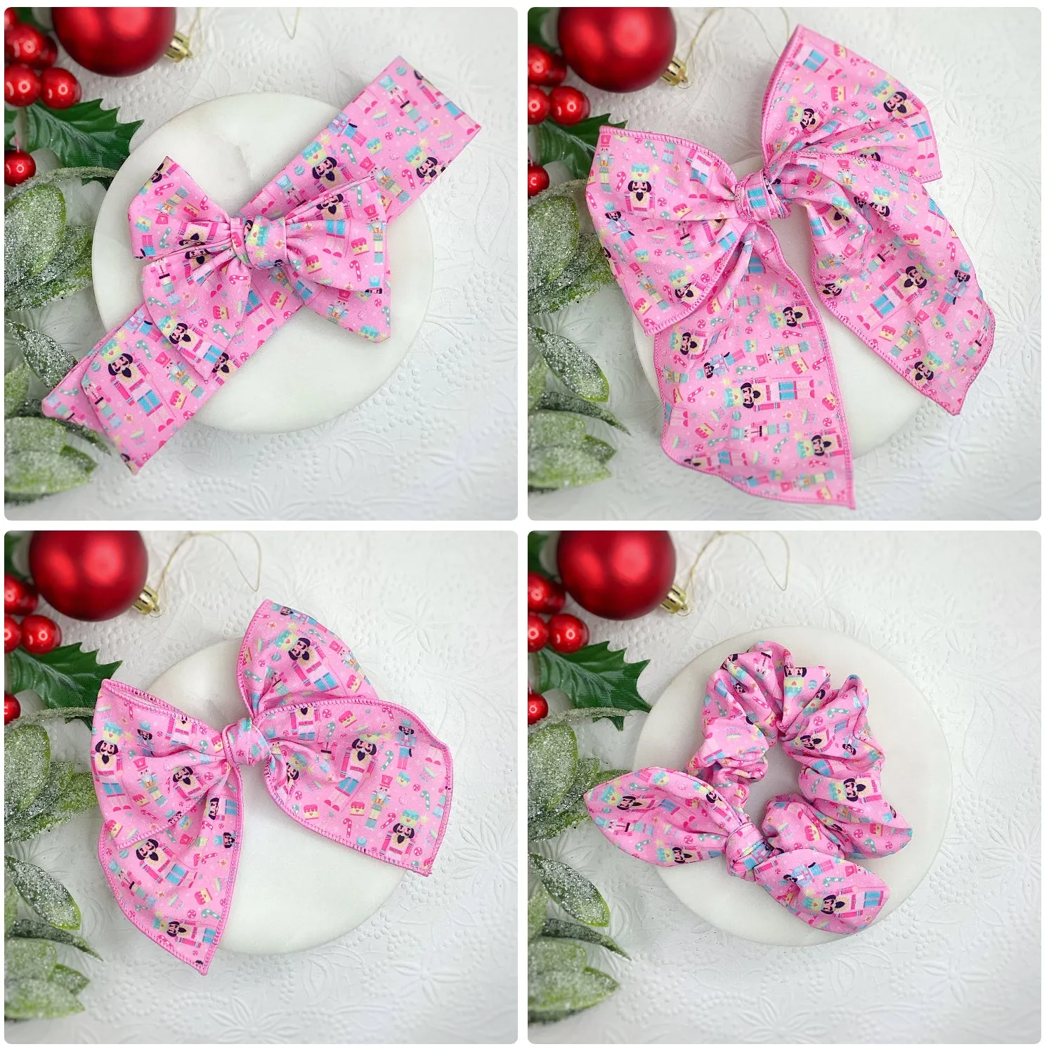 Pink Nutcracker Bow Strip and Scrunchie Collection