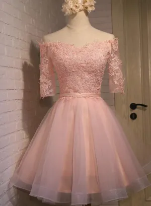 Pink Off Shoulder Sweetheart Short Homecoming Dresses, Sweet Pink 16 Party Dresses 2018