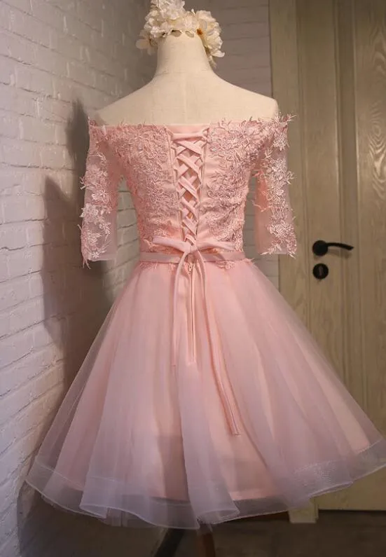 Pink Off Shoulder Sweetheart Short Homecoming Dresses, Sweet Pink 16 Party Dresses 2018