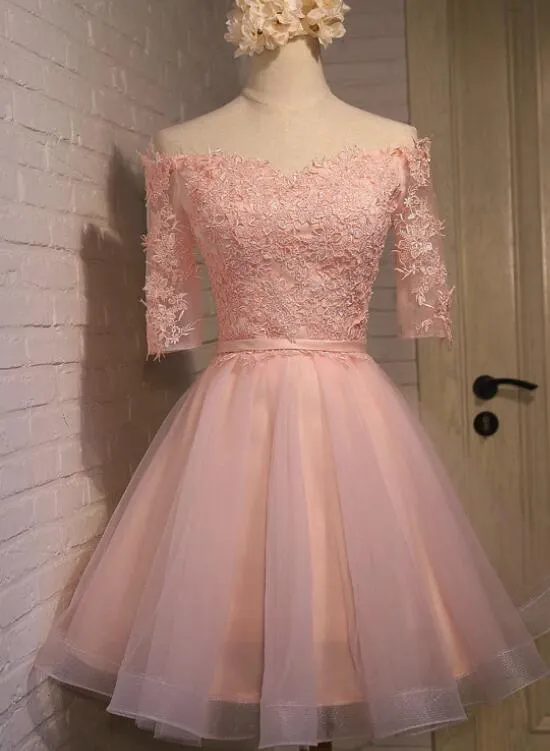 Pink Off Shoulder Sweetheart Short Homecoming Dresses, Sweet Pink 16 Party Dresses 2018