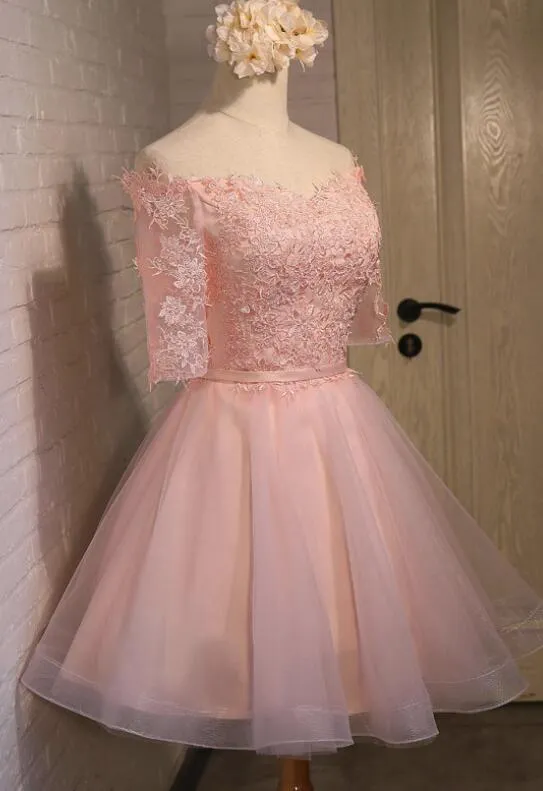 Pink Off Shoulder Sweetheart Short Homecoming Dresses, Sweet Pink 16 Party Dresses 2018
