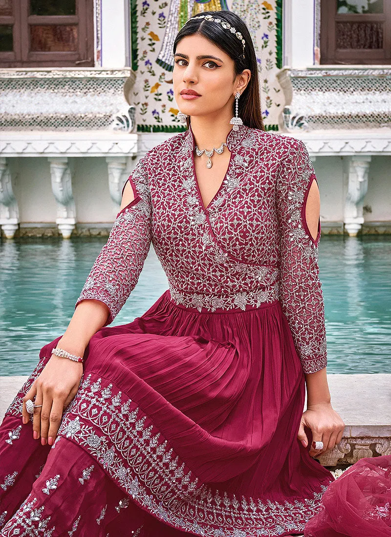 Pink Silver Embroidered Anarkali Style Gharara Suit