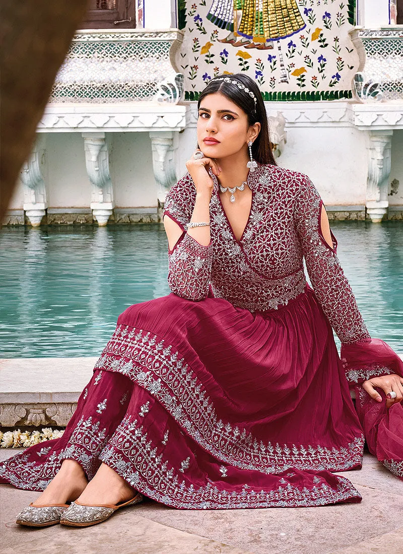 Pink Silver Embroidered Anarkali Style Gharara Suit