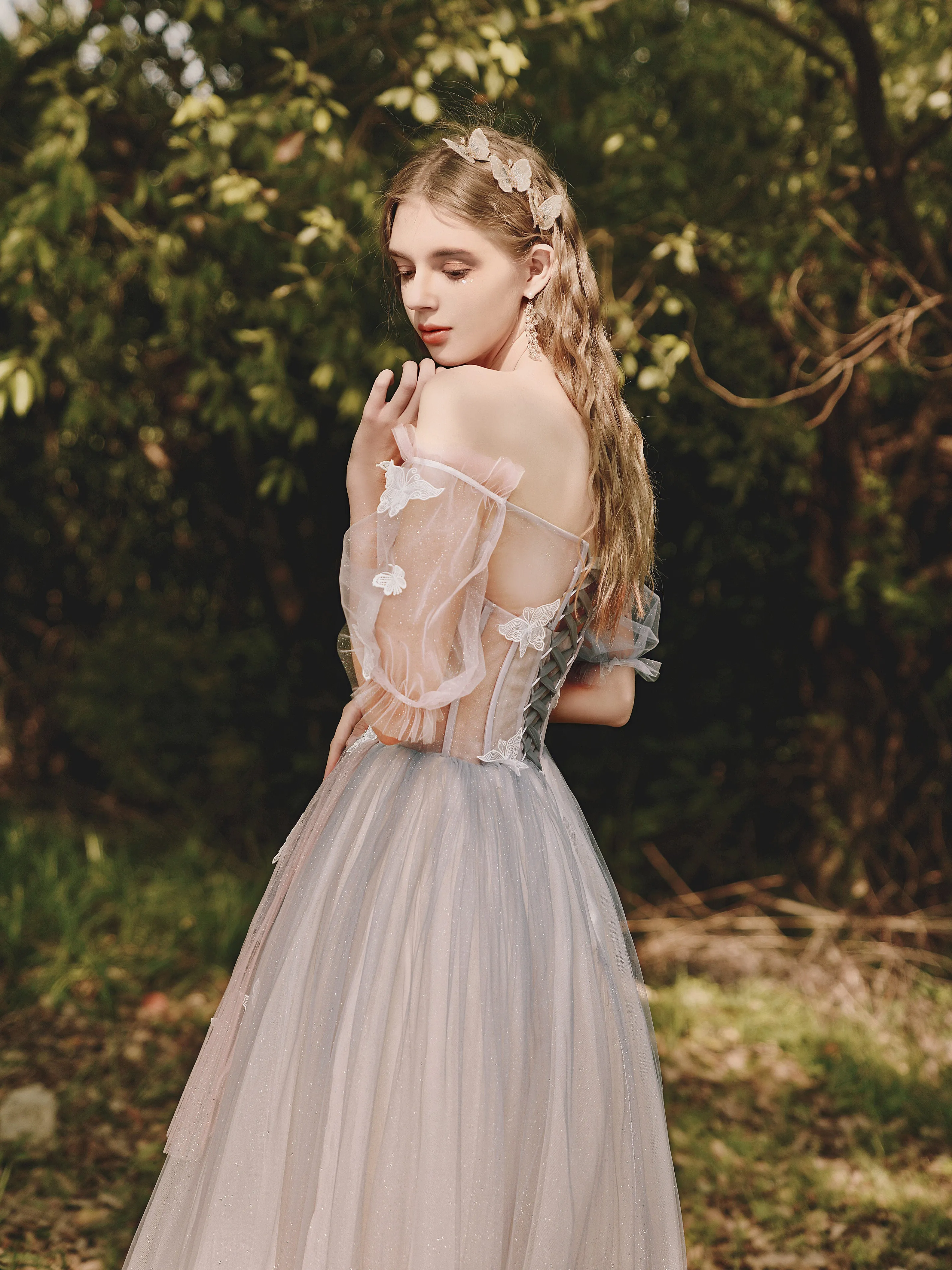 Pink Tulle Gradient Short Sleeves Formal Dress Party Dresses, Pink Sweet 16 Gowns