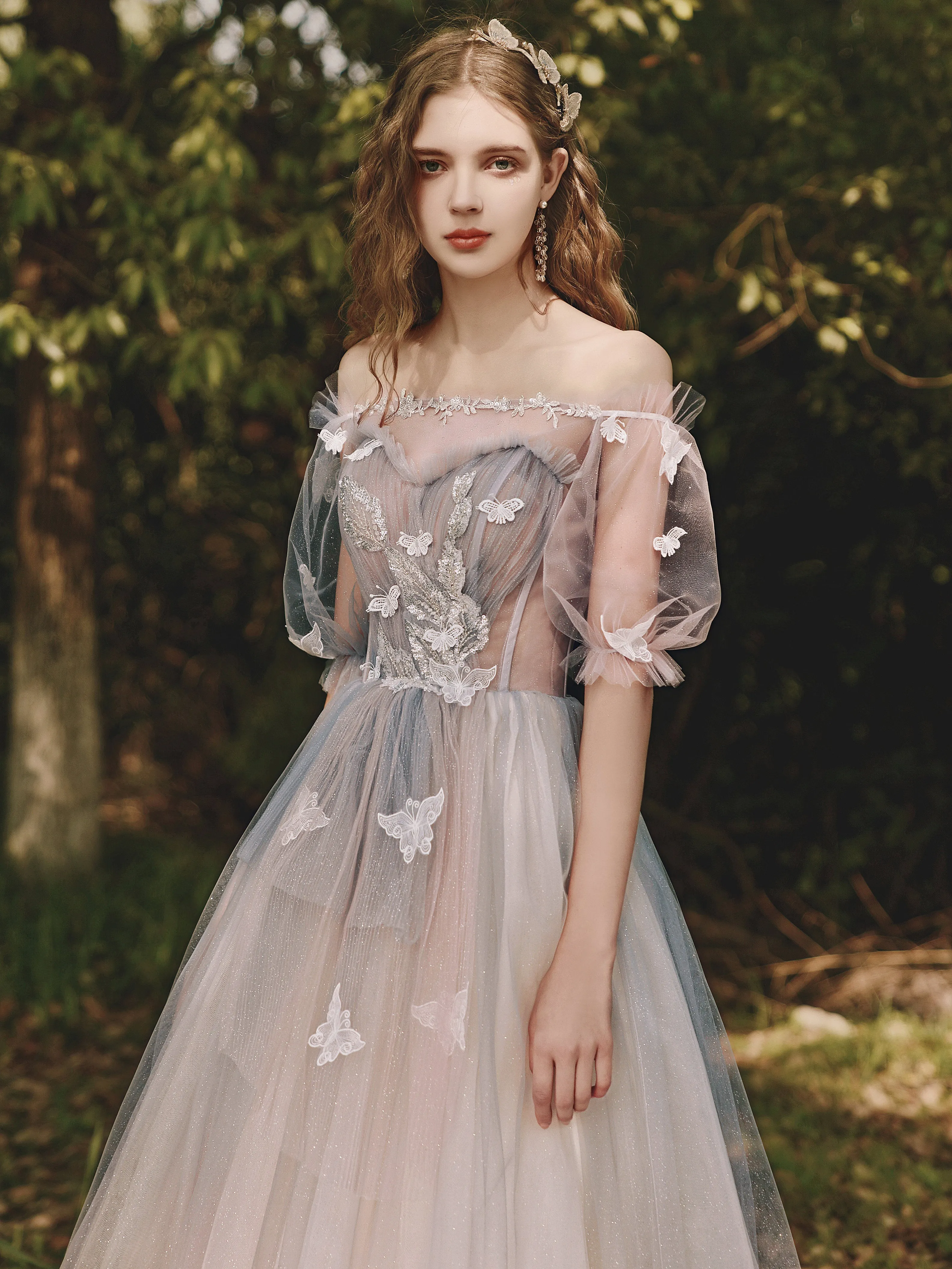 Pink Tulle Gradient Short Sleeves Formal Dress Party Dresses, Pink Sweet 16 Gowns