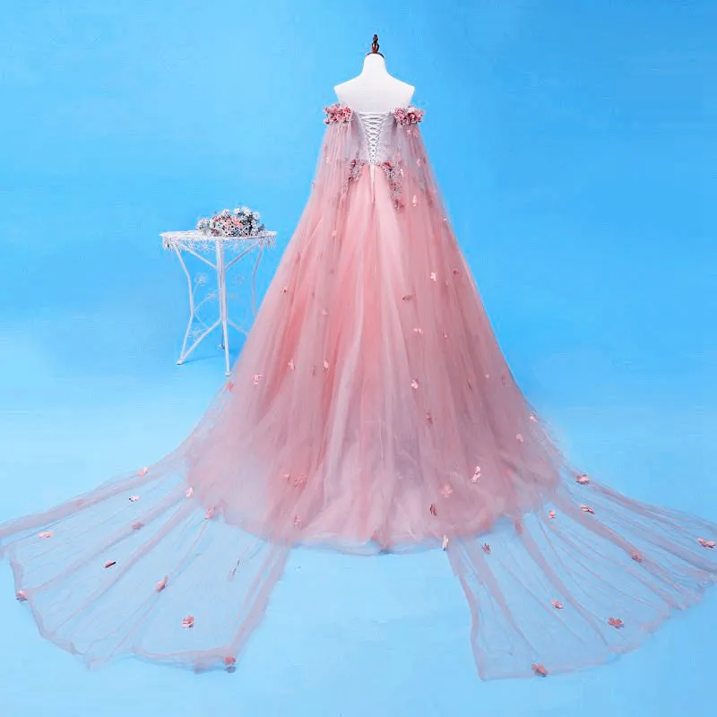 Pink Tulle with Flowers Long Formal Dresses Party Dress, Ball Gown Sweet 16 Dresses