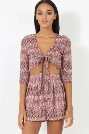 Pink Zig Zag Crochet Tie Front Co-ord - Adele