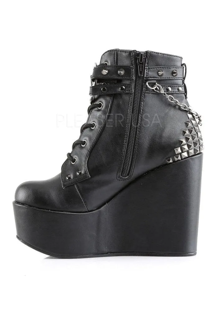 POISON-101 Demonia Wedge | Black Faux Leather