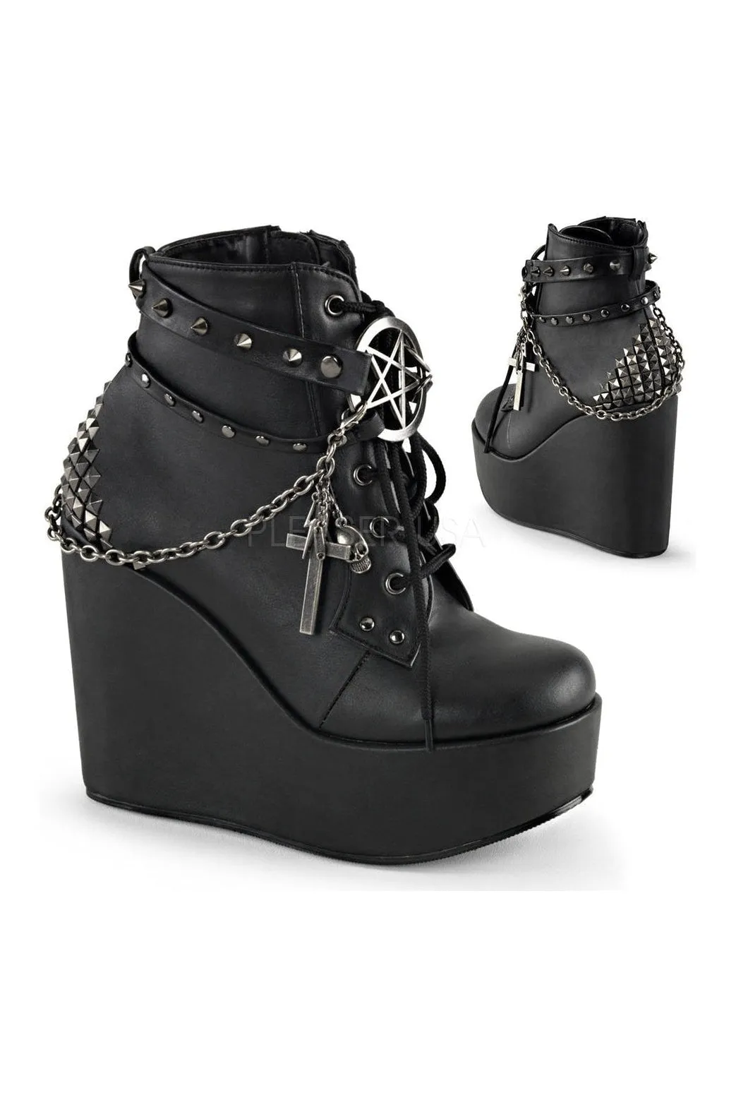 POISON-101 Demonia Wedge | Black Faux Leather