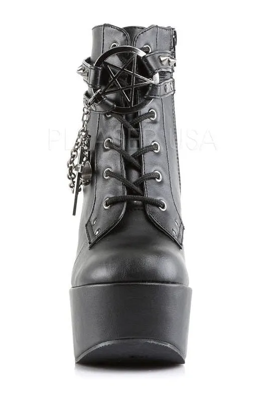 POISON-101 Demonia Wedge | Black Faux Leather