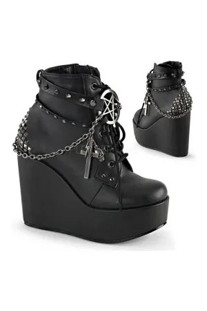 POISON-101 Demonia Wedge | Black Faux Leather