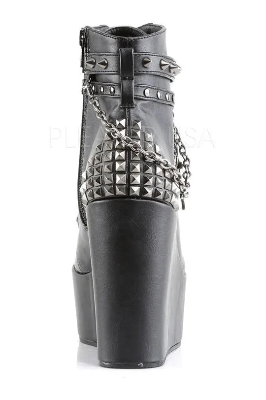 POISON-101 Demonia Wedge | Black Faux Leather