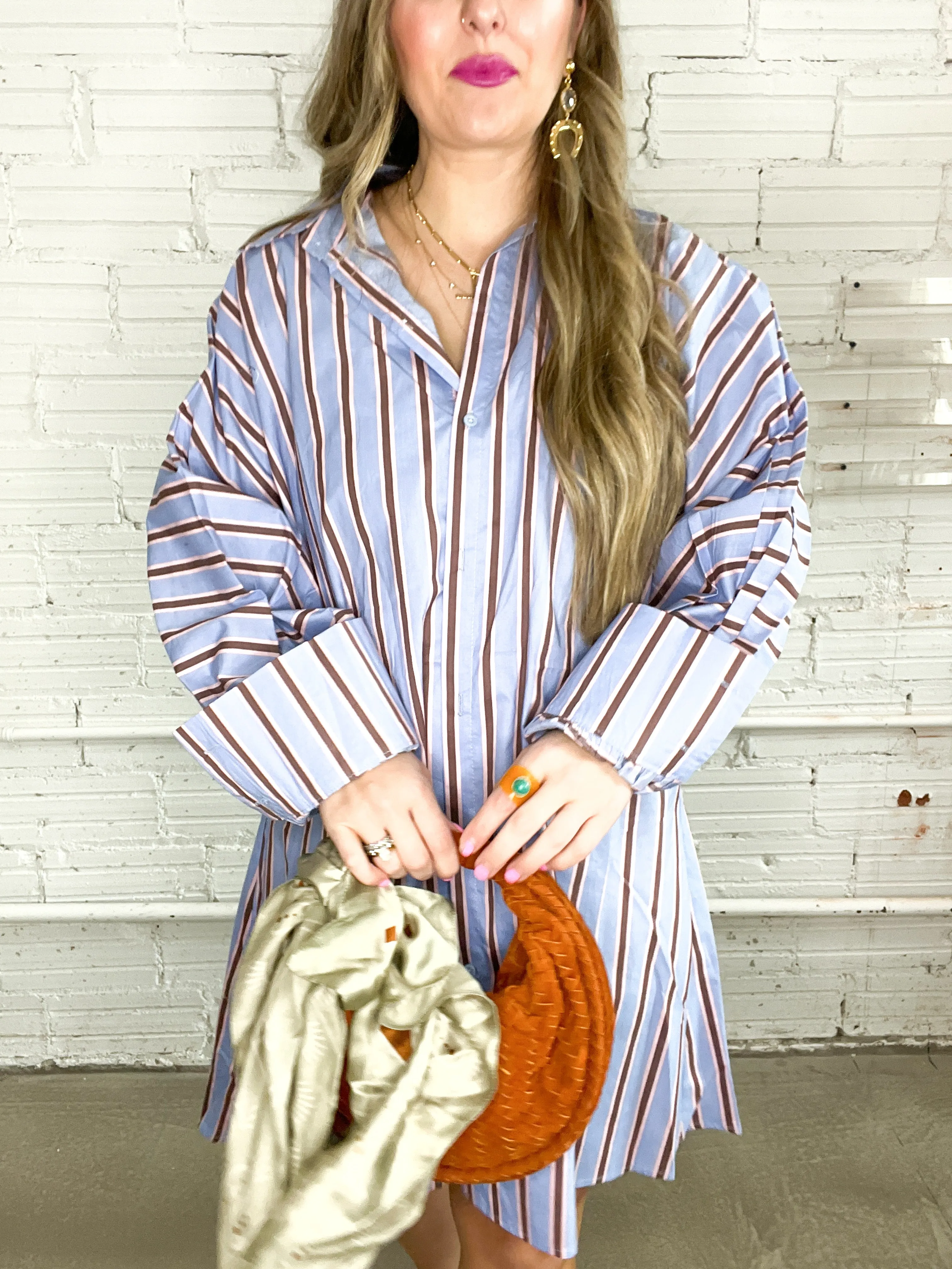 Polo Striped Button Down Mini Dress - Blue