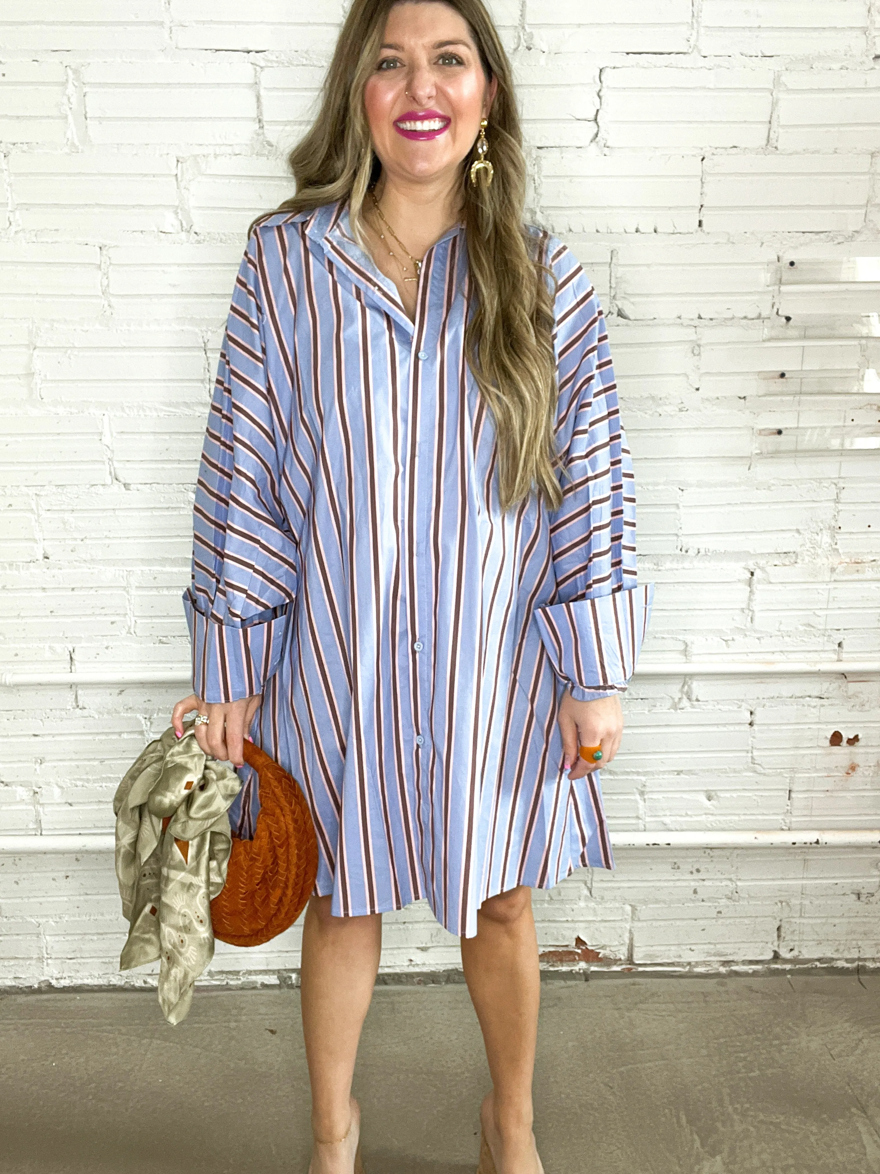 Polo Striped Button Down Mini Dress - Blue