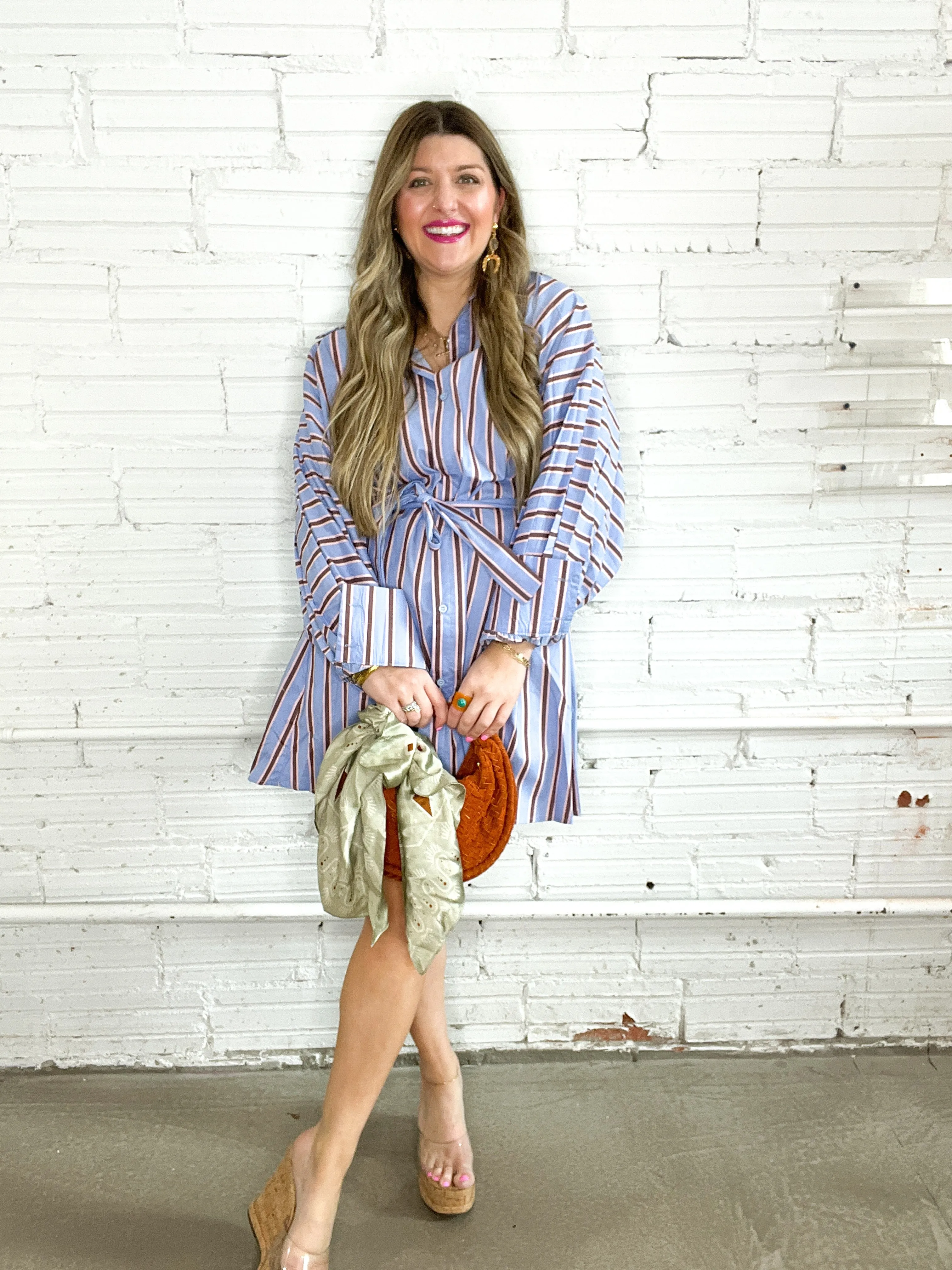 Polo Striped Button Down Mini Dress - Blue