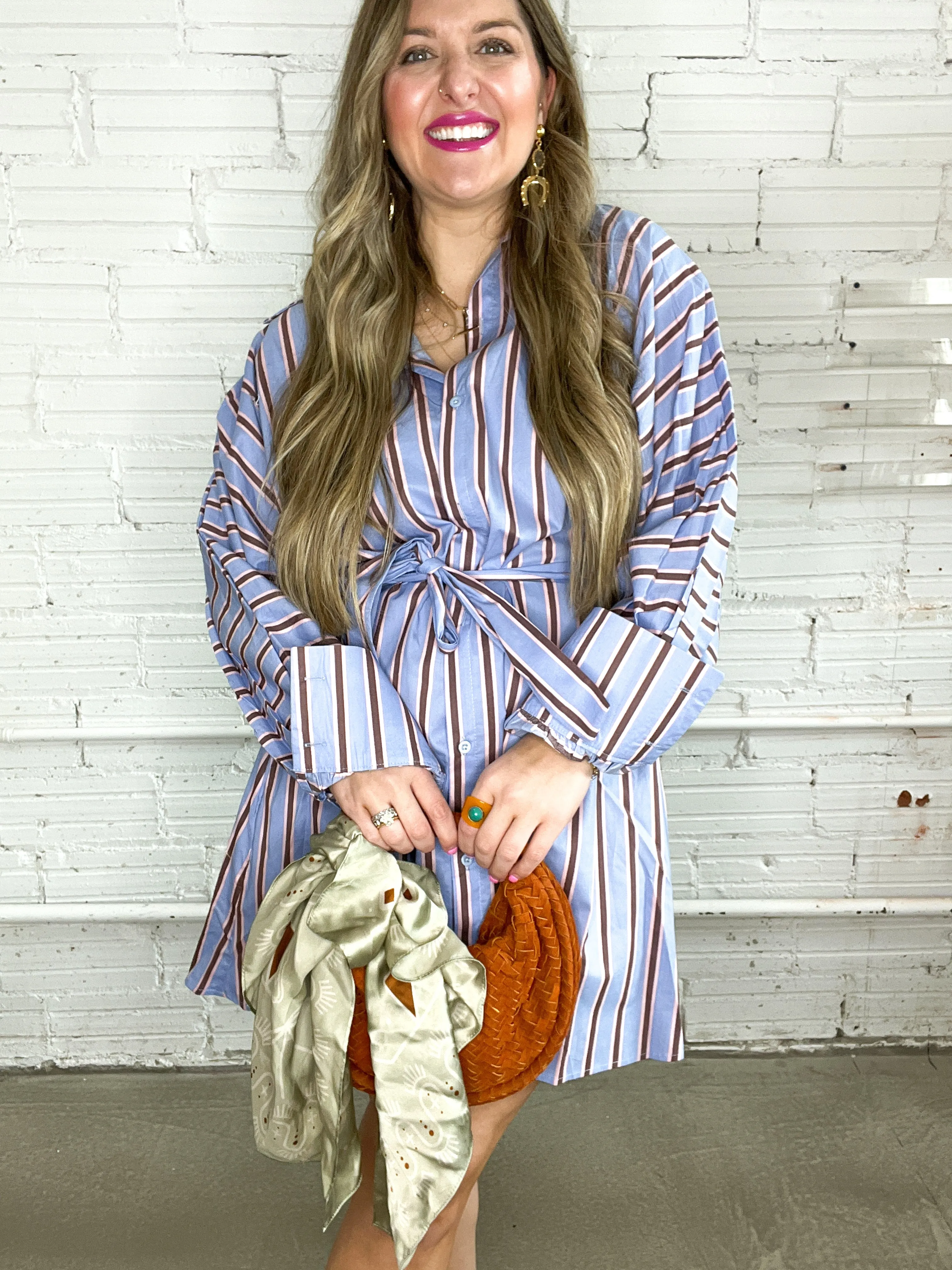 Polo Striped Button Down Mini Dress - Blue
