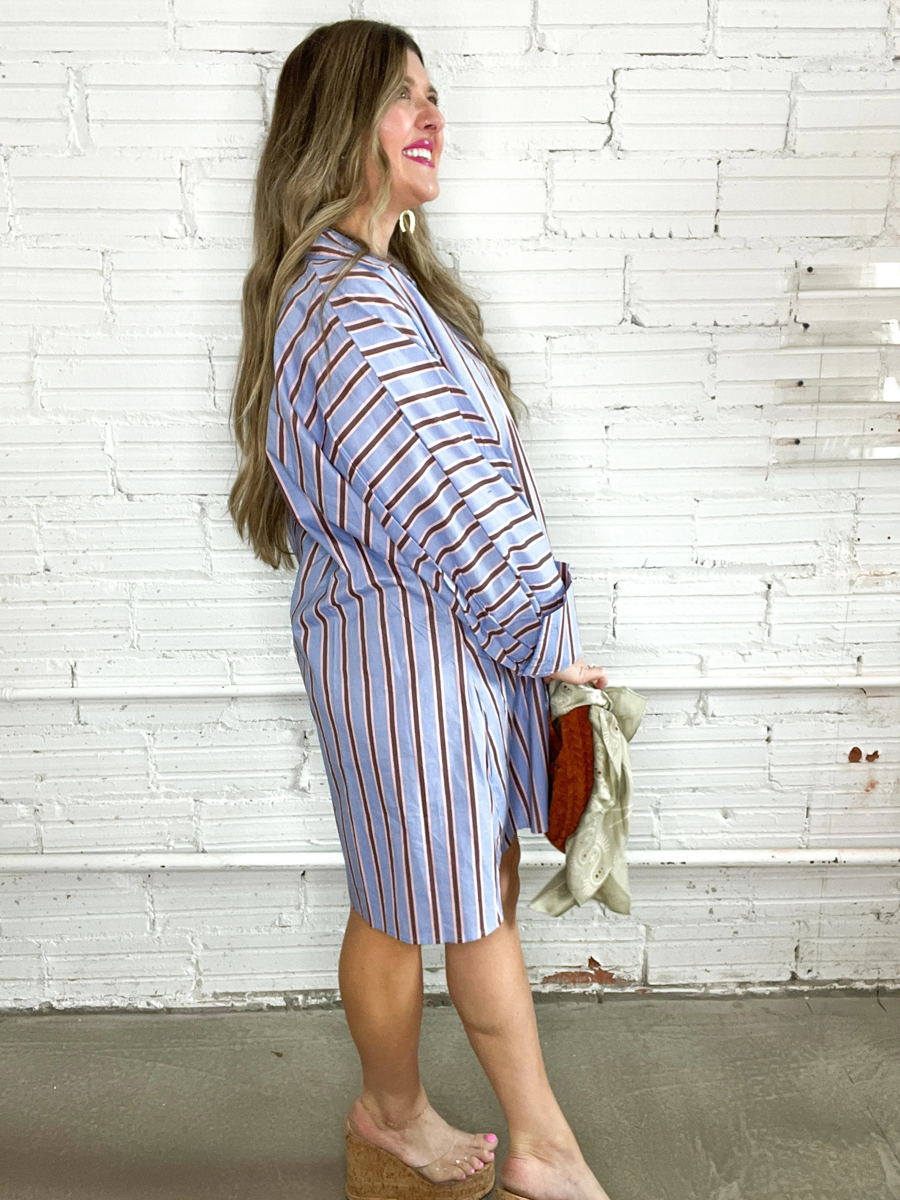Polo Striped Button Down Mini Dress - Blue