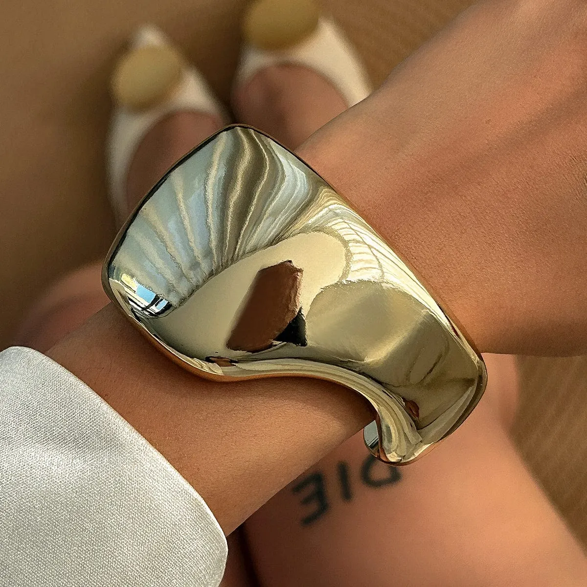 Punk Irregular Curved Glossy Wide Cuff Bangle Bracelet