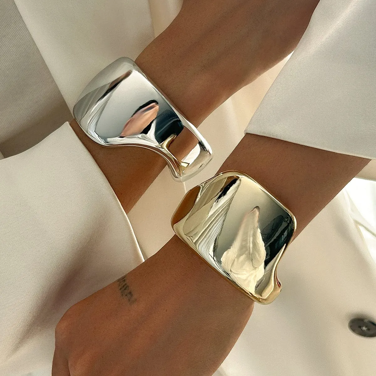 Punk Irregular Curved Glossy Wide Cuff Bangle Bracelet
