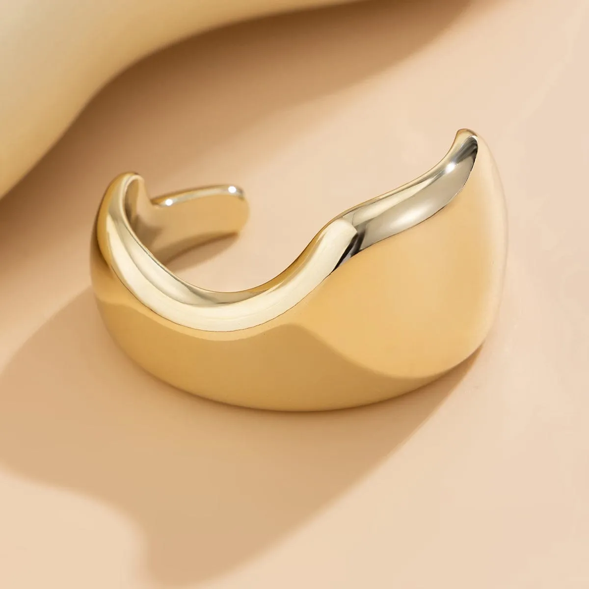 Punk Irregular Curved Glossy Wide Cuff Bangle Bracelet