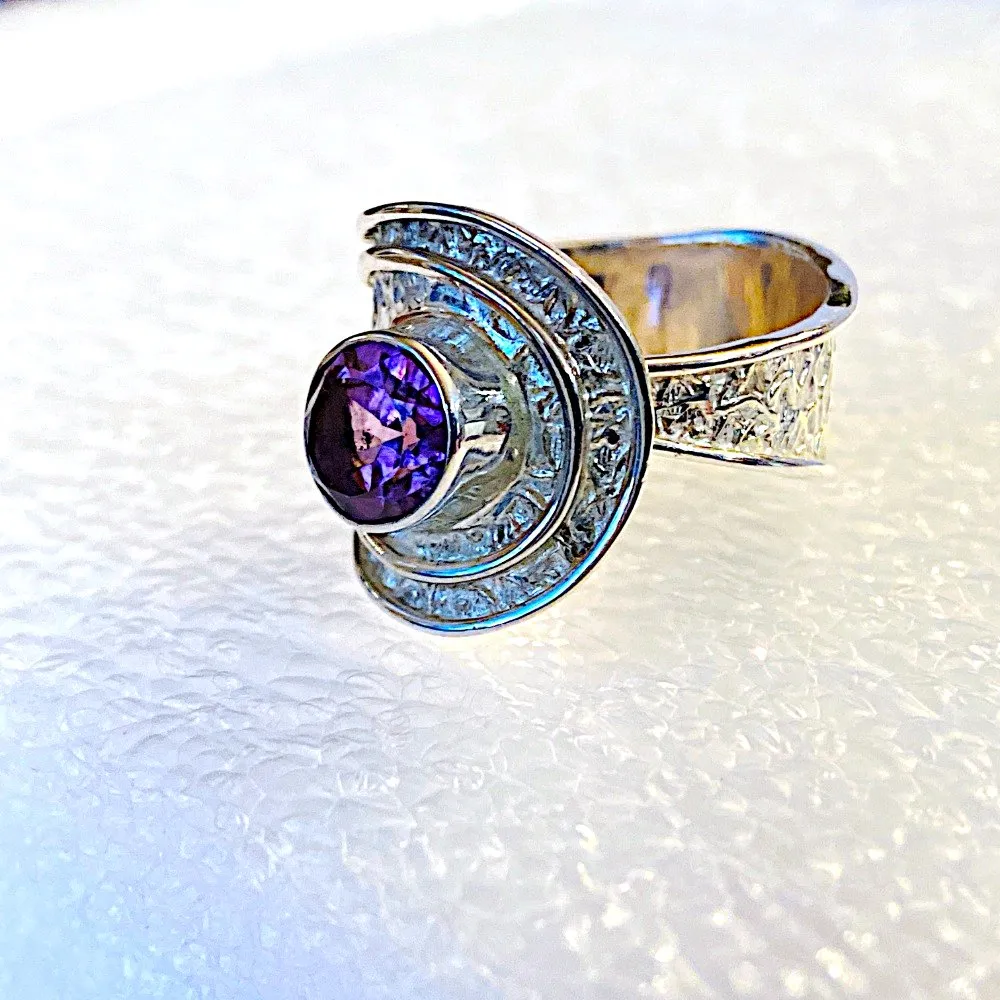 Purple Amethyst and Silver Adjustable Ring