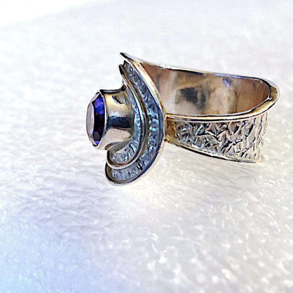 Purple Amethyst and Silver Adjustable Ring