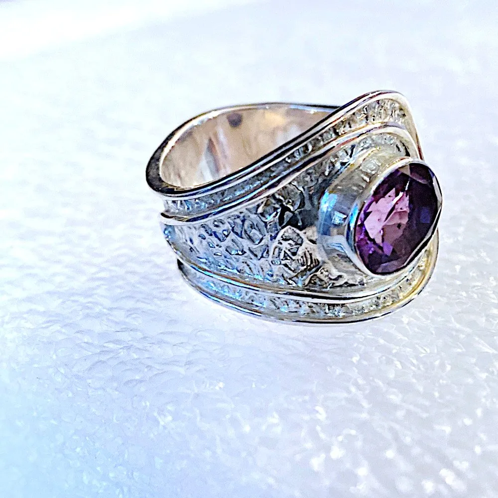 Purple Amethyst and Silver Adjustable Ring