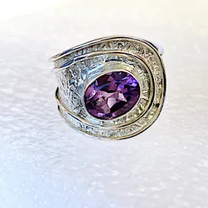 Purple Amethyst and Silver Adjustable Ring
