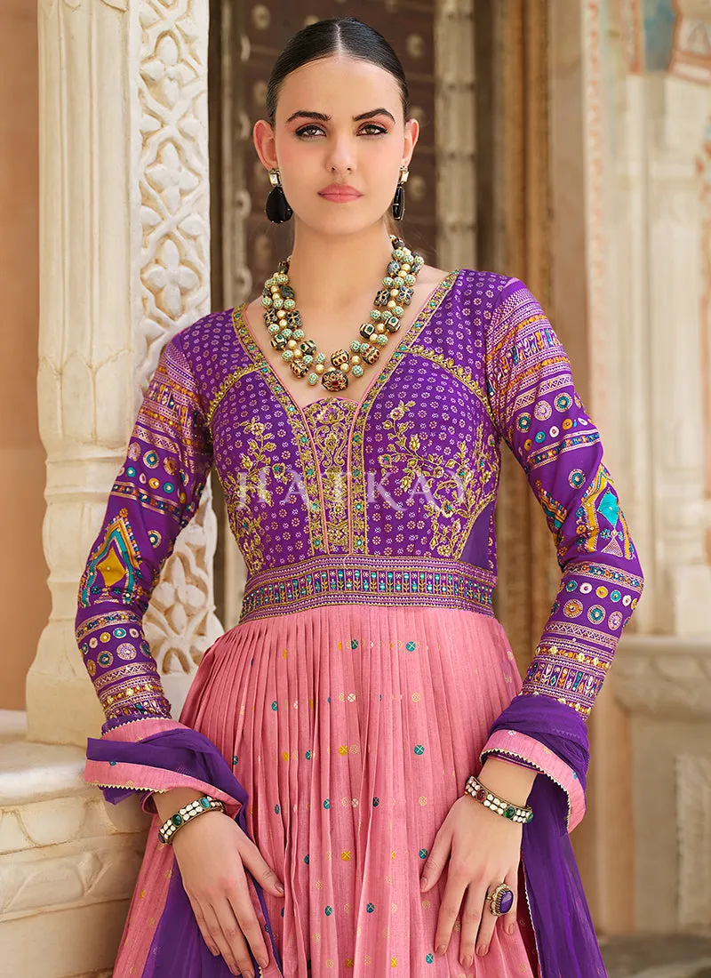 Purple And Pink Handwork Embroidery Gown