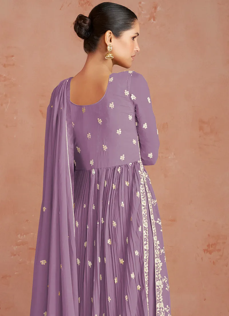 Purple Georgette Thread Embroidered Palazzo Suit
