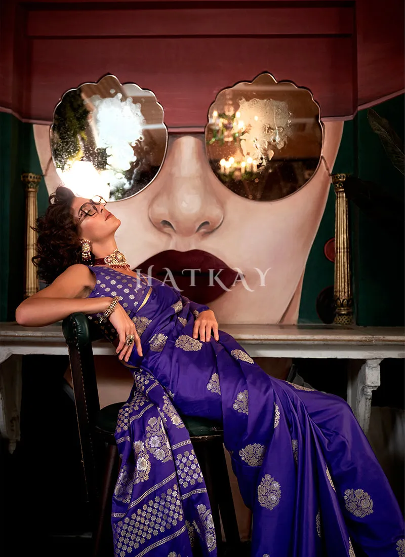 Purple Golden Handloom Silk Saree