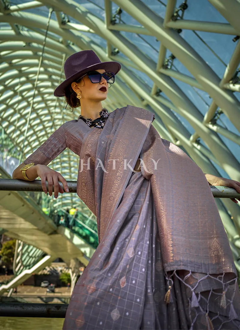 Purple Golden Handloom Silk Saree
