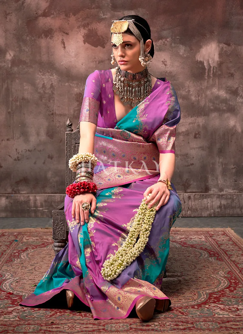 Purple Multicolored Silk Saree