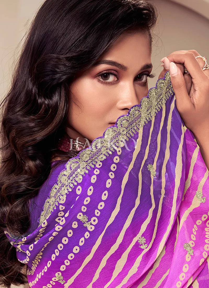 Purple Reshamkari Embroidery Sharara Suit