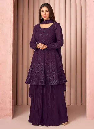Purple Sequence Embroidered Designer Sharara Suit
