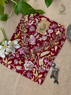 "Aarohi" Hand Embroidered Block Printed Cotton kurta
