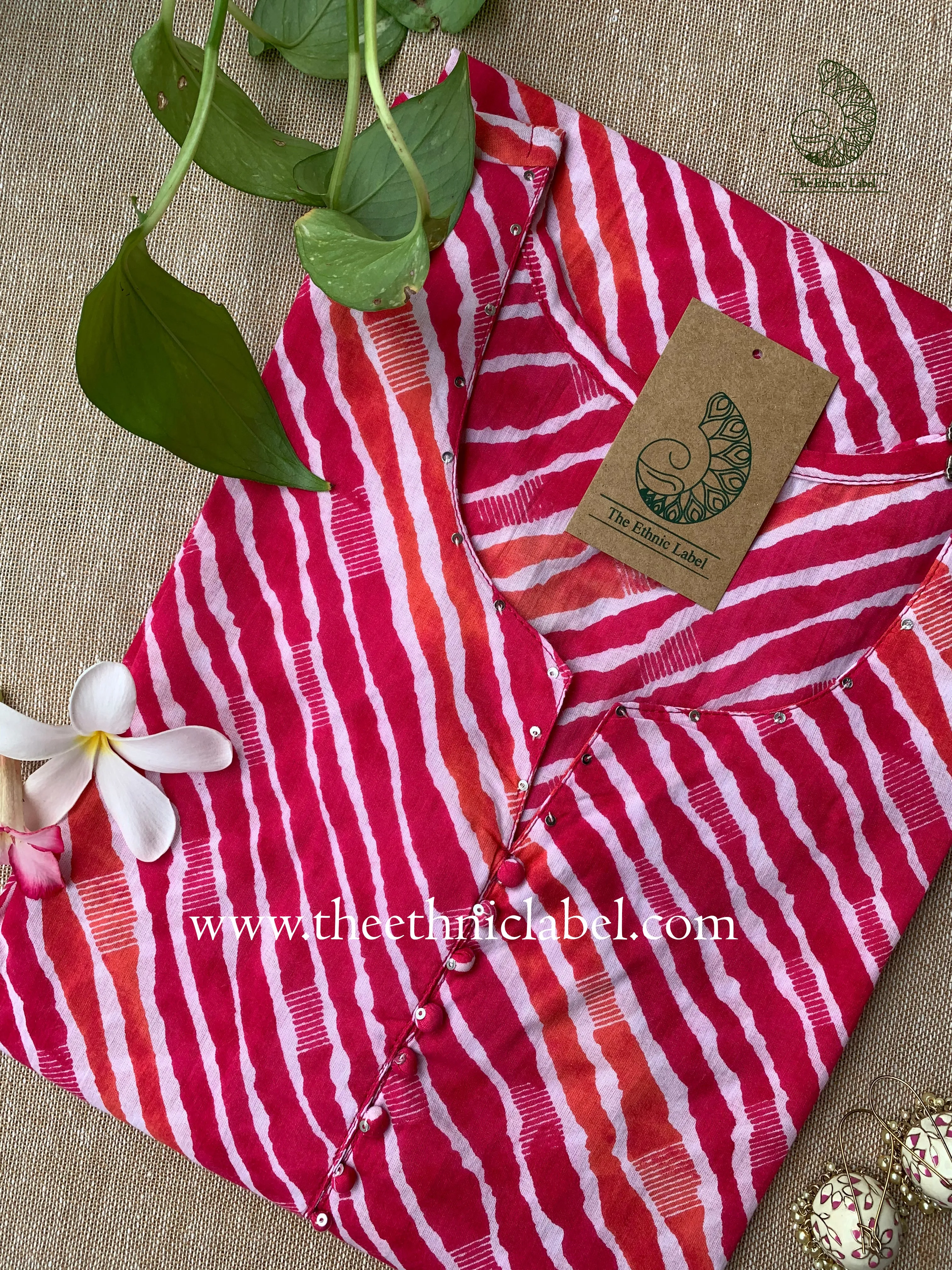 "Prisha" Rani lehriya handcrafted cotton Kurta