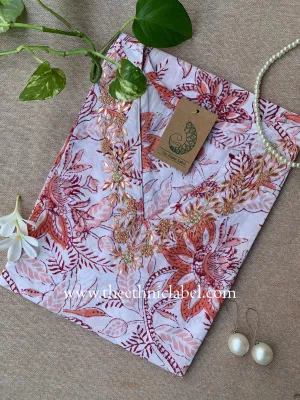 "Ragavi" Hand Embroidered Block Printed Cotton kurta