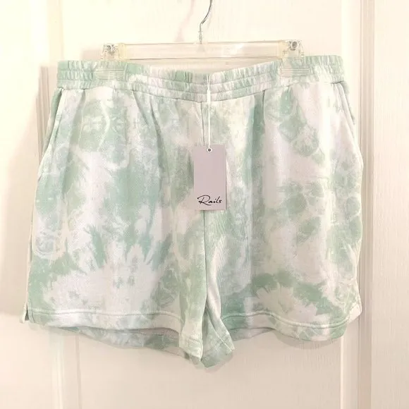 Rails Jane French Terry Knit Shorts Mint Green &amp; White Tie Dye Size XL NEW