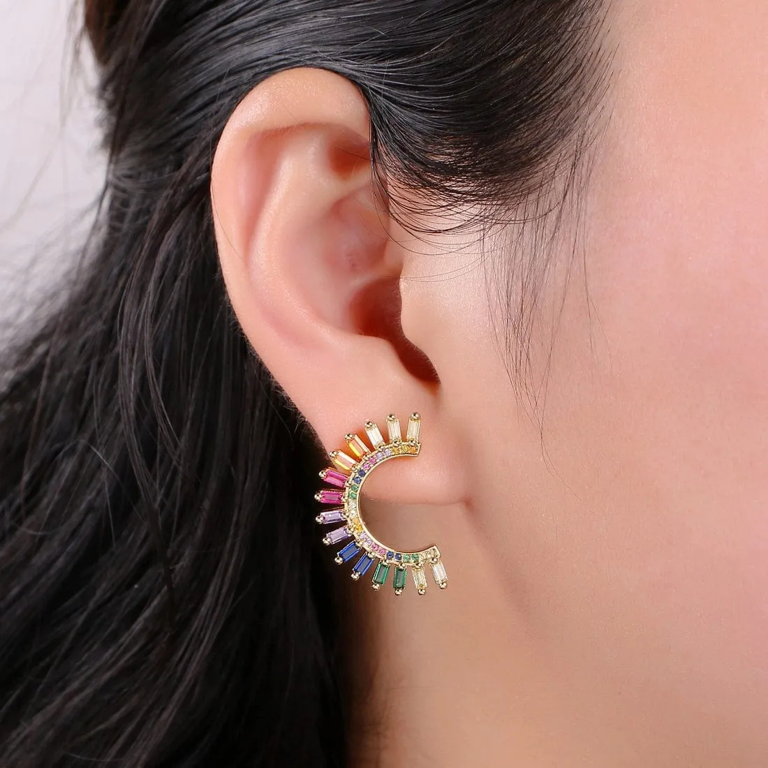 Rainbow Crystal Fan Earrings